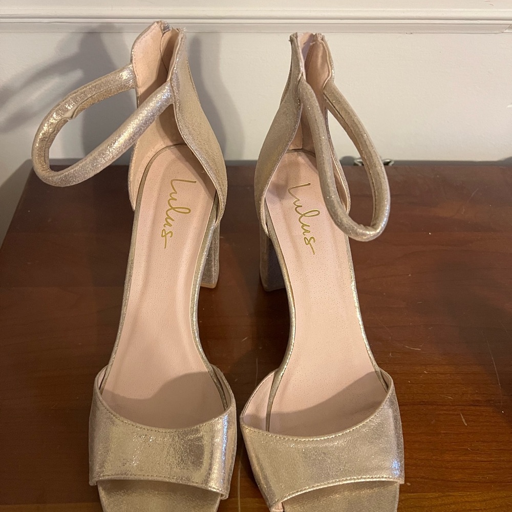 Lulu's Shimmering Gold Ankle Strap Heels